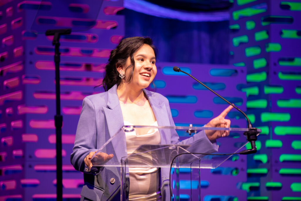 Young girl giving speech